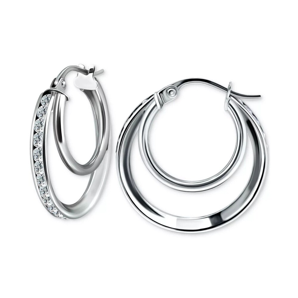 Giani Bernini CZ Square Double Small Hoop Earrings Sterling Silver 0.75"